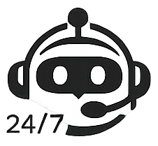 Black chatbot icon with headset and microphone, 