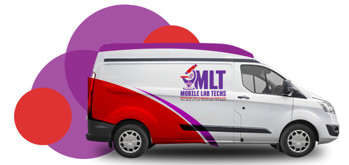 A white and red van with the word mlt on the side