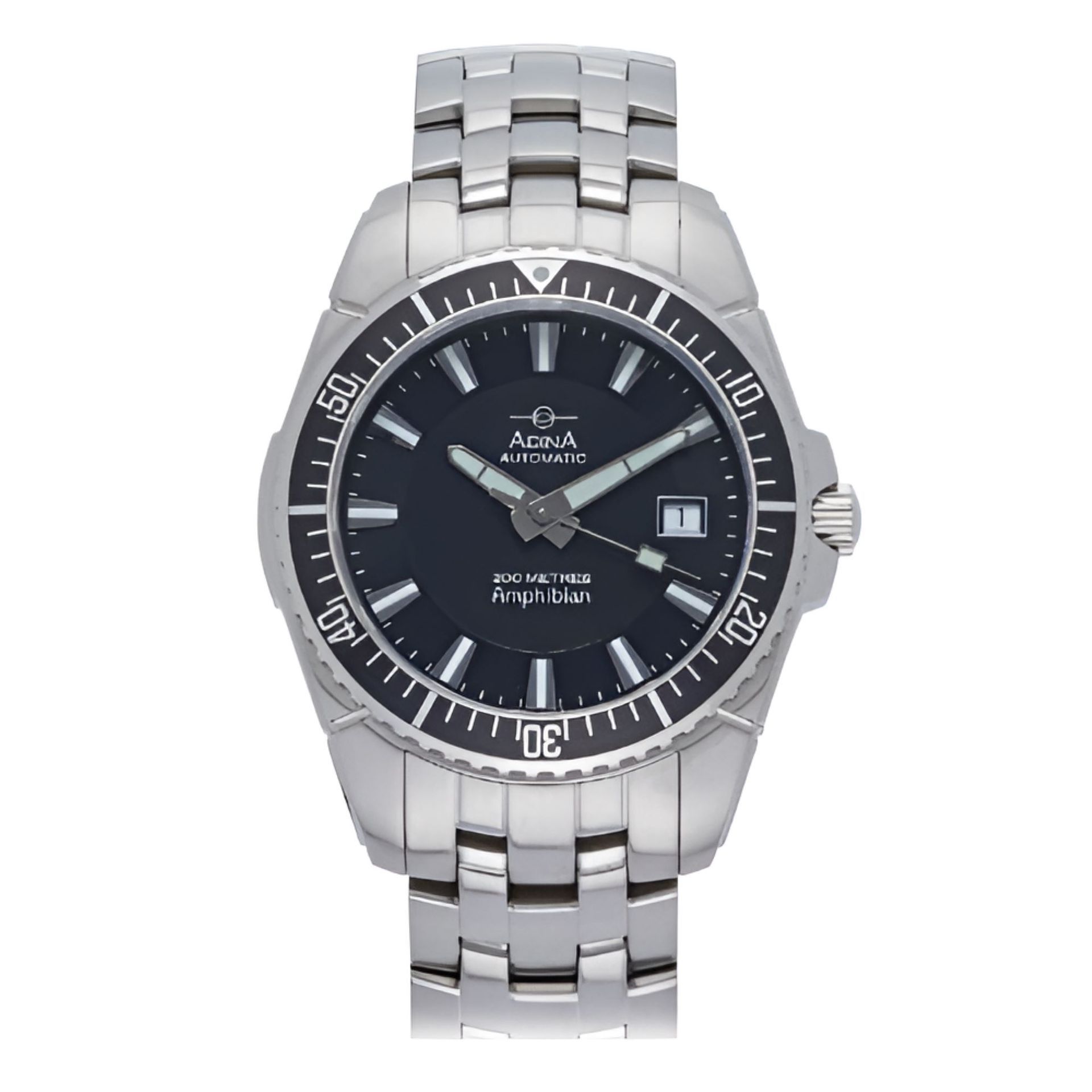 A Silver Aqua Automatic Watch With a Black Face — Coastal Clocks & Watches in Buddina, QLD