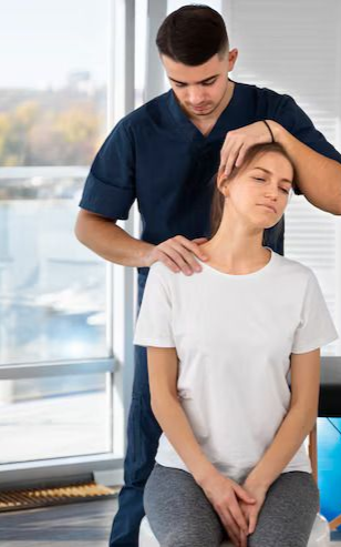 Chiropractor treating patient.
