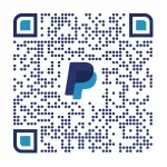 PayPal QR code in blue and white with the PayPal logo centered