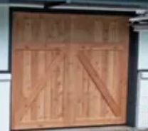 A Picture of A Wooden Garage Door Before and After Being Installed.