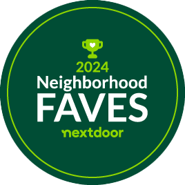 2024 Nextdoor Neighborhood Faves badge. Green circle with white text and a gold trophy icon.