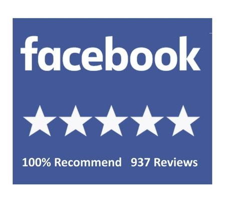 A facebook logo that says 100 % recommend 937 reviews