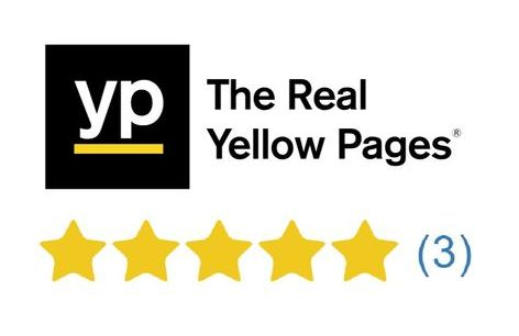A logo for the real yellow pages with five stars.