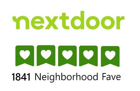 A green and white logo for nextdoor 1841 neighborhood fave