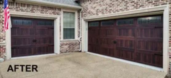 A Picture of A Garage Door Before and After Being Painted with Flag on It