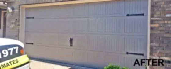 A Picture of A Garage Door Before and After Being Painted with Roof