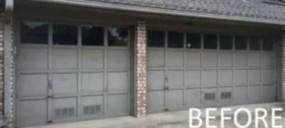 A Picture of A Light Gray Garage Door Before Being Painted.