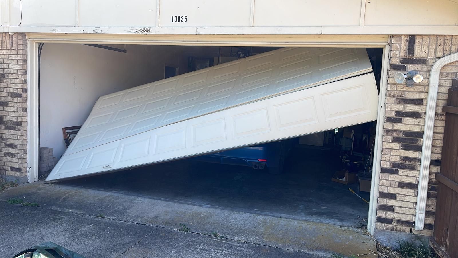 Garage door that fell off of it. 