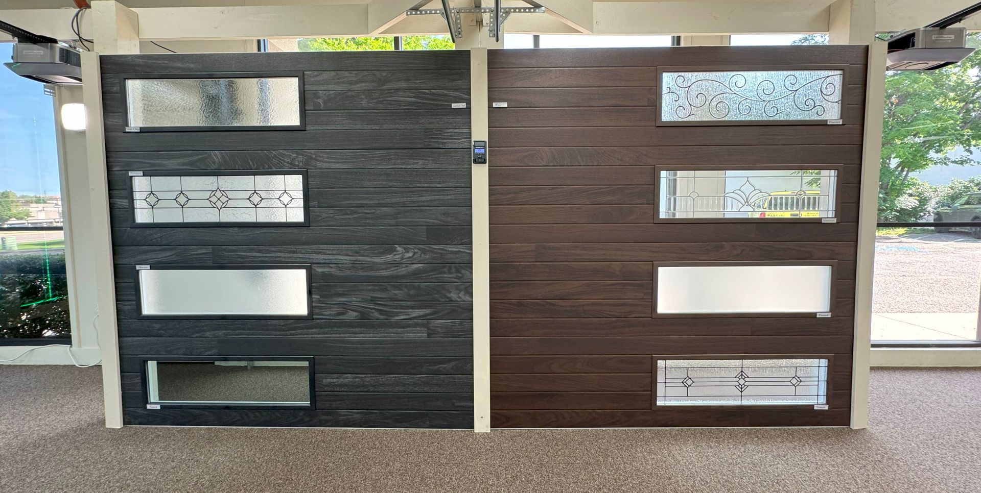 Garage door window option display.