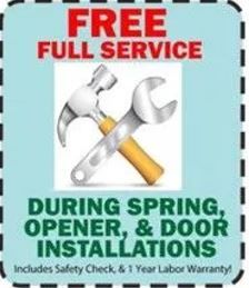 A coupon that says free full service during spring opener and door installations