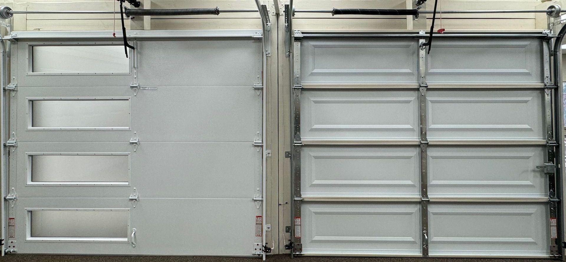 Close-up of the opening system of a residential garage door.