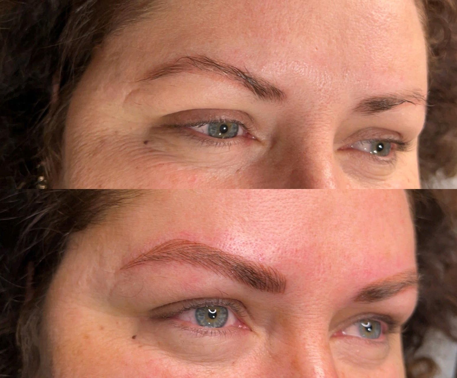 A before and after photo of a woman 's eyebrows.