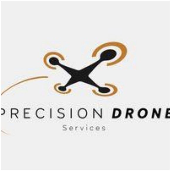 The logo for precision drone services shows a drone flying in the air.