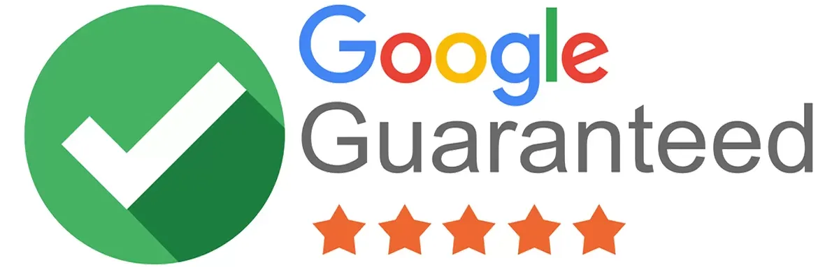 Google Guaranteed badge with checkmark, logo, and five orange stars.
