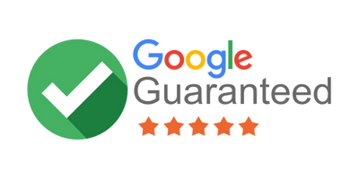 A google guaranteed logo with a check mark and five stars.