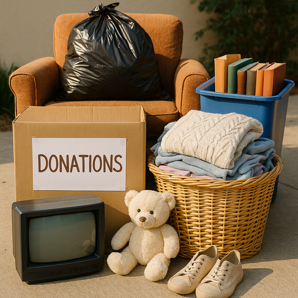 A cardboard box with donations written on it