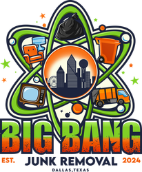 A logo for big bang junk removal in dallas , texas.