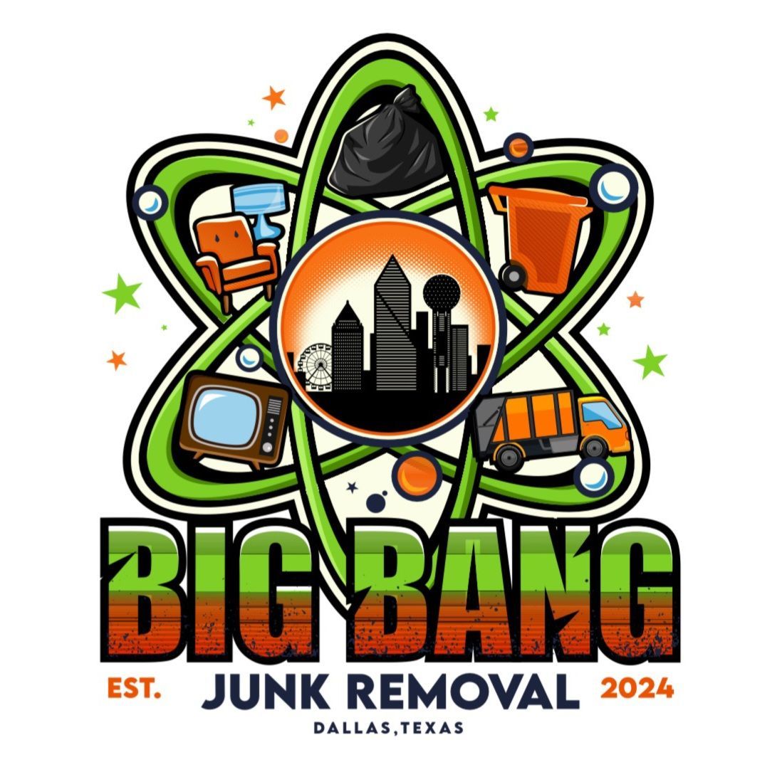 A logo for big bang junk removal in dallas texas.