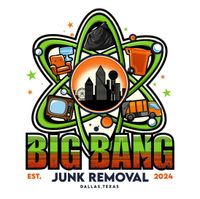 A logo for big bang junk removal in dallas texas.
