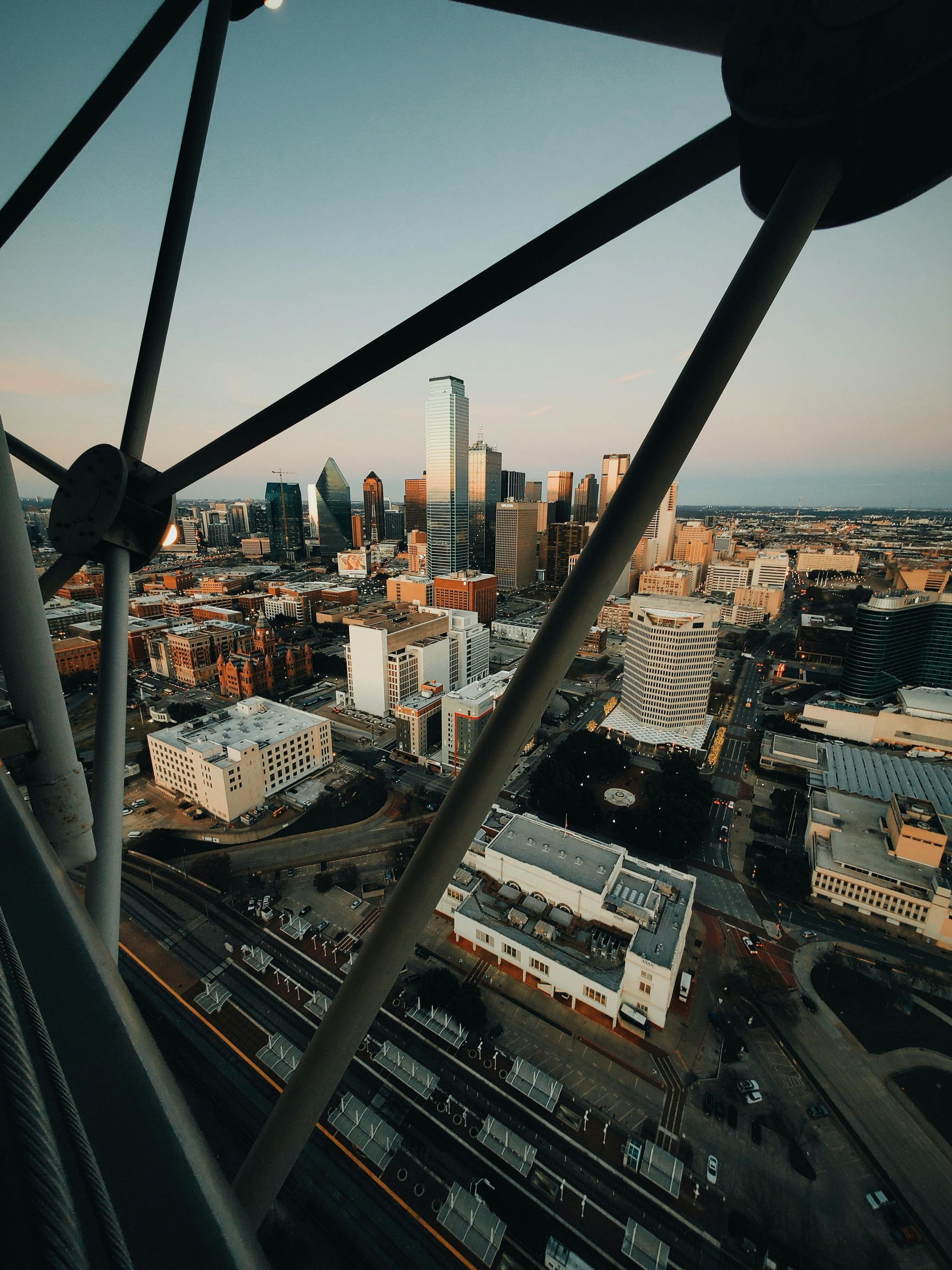 An aerial view of a city from a ferris wheel