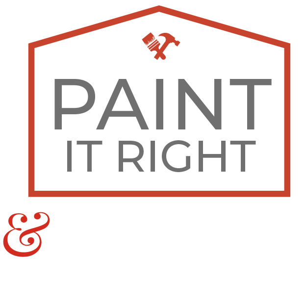 the logo for paint it right is a pink house with a hammer and brush on it .
