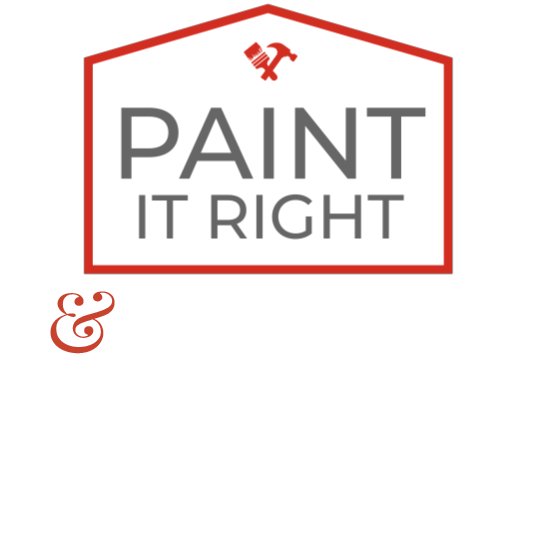 the logo for paint it right is a pink house with a hammer and brush on it .