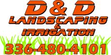 Orange “D&D Landscaping & Irrigation” text on a green background