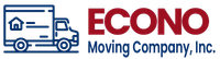 Blue moving truck with a house icon and "ECONO MOVING CO" in red text.