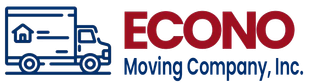 Blue moving truck with a house icon and "ECONO MOVING CO" in red text.