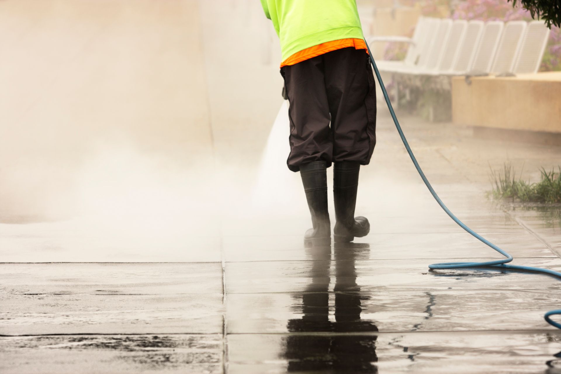 Cleaning The Floor Using High Pressure Water — Apopka, FL — Brabham’s Cleaning Solutions Inc.