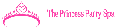 The logo for the princess party spa has a pink tiara on it.