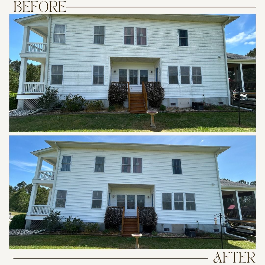 A before and after picture of a white house.