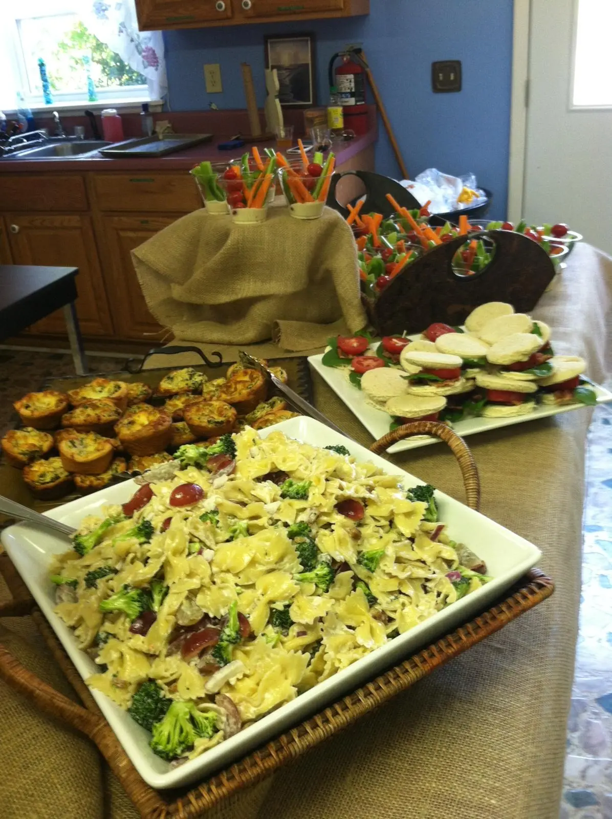 catering-prep-with-pasta-dish-and-individual-veggi-cups-with-ranch