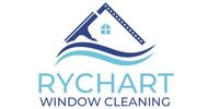 Logo for Rychart Window Cleaning: a house with a squeegee, over blue waves.