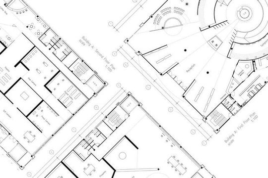 A black and white floor plan of a building