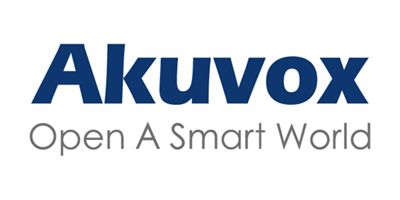Le logo bleu d'Akuvox avec le slogan gris « Ouvrez un monde intelligent » en dessous.