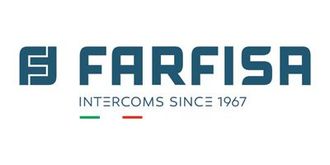 Logo de Farfisa avec le texte « INTERCOMS DEPUIS 1967 » et un élément du drapeau italien en dessous.
