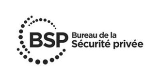 Logo du Bureau de la Sécurité privée (BSP) comportant le texte « BSP » à côté du nom dans un cadre circulaire en pointillés.