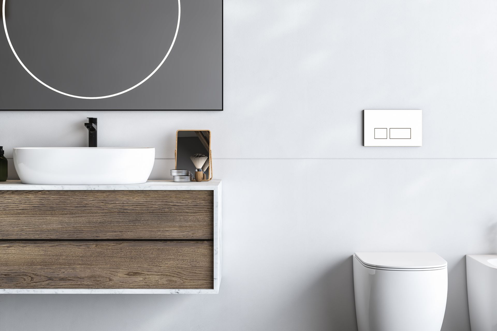 Un bagno con lavabo, wc e bidet.