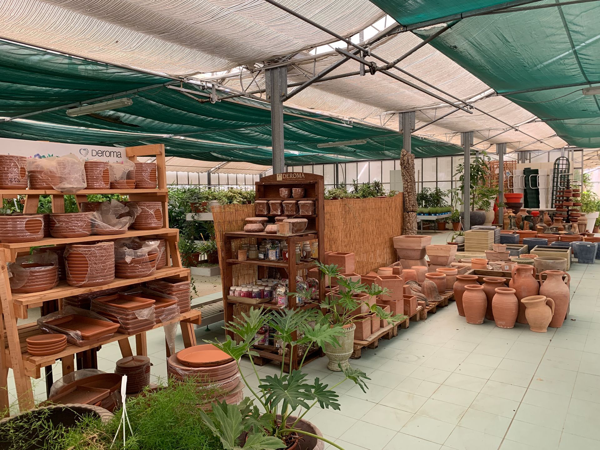 Una serra piena di vasi e piante.