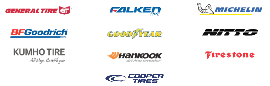 A bunch of logos for different tires on a white background