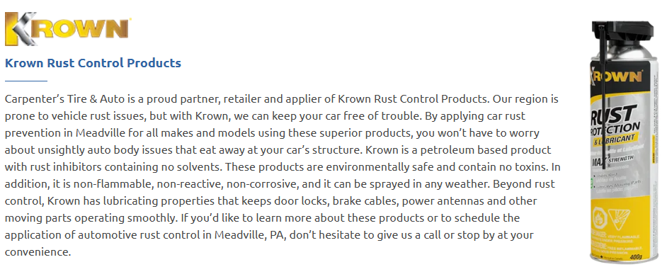 A bottle of rust control product is shown on a website.