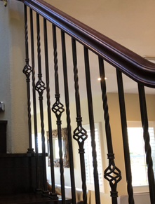 Round Black Balusters with White Oak Newel Posts and Railing