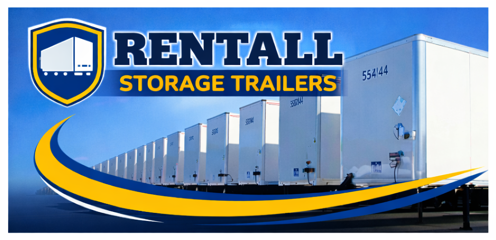 Rental storage trailers lined up outdoors.