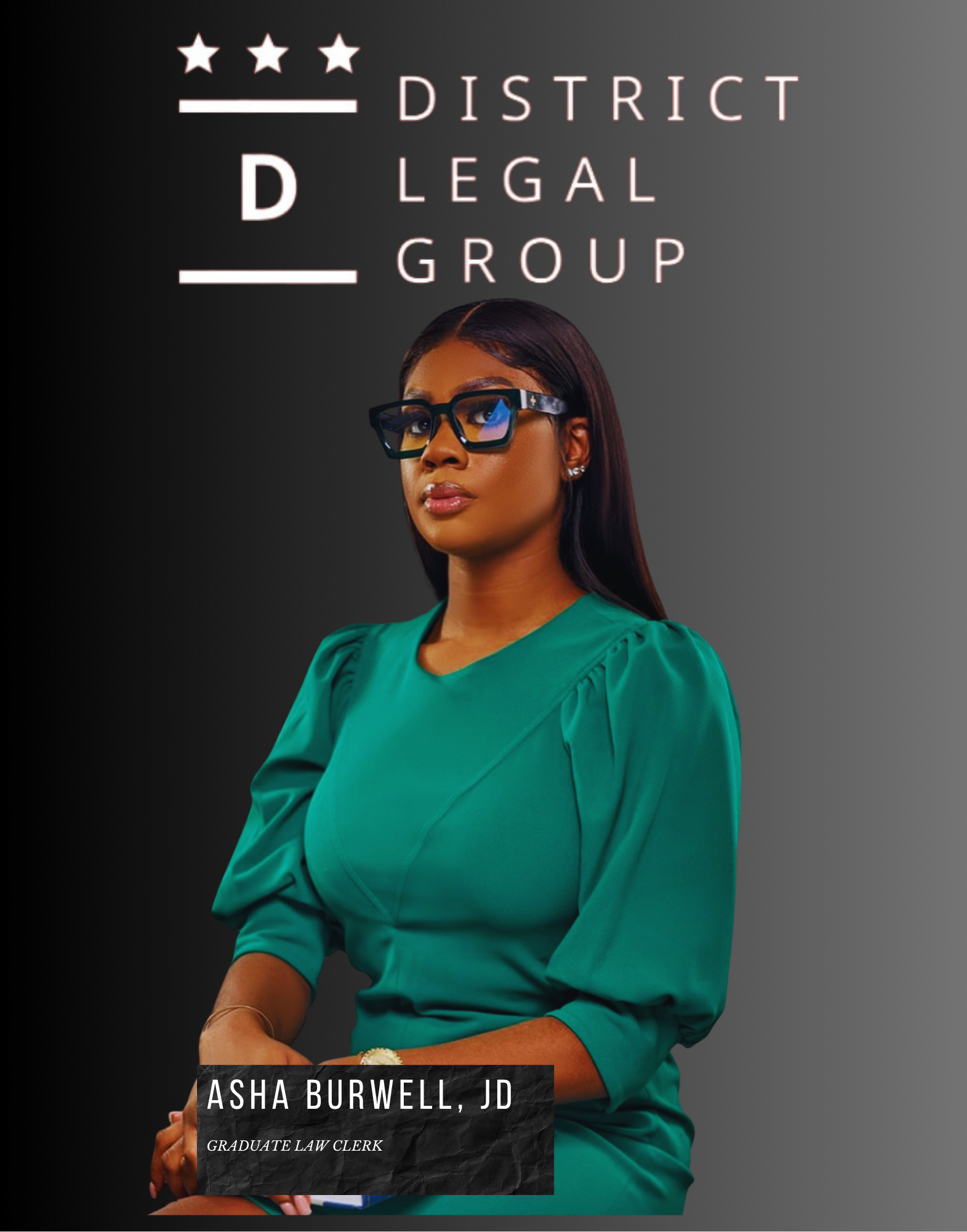 Woman with glasses, arms crossed, wearing a black blazer and dress, smiling.