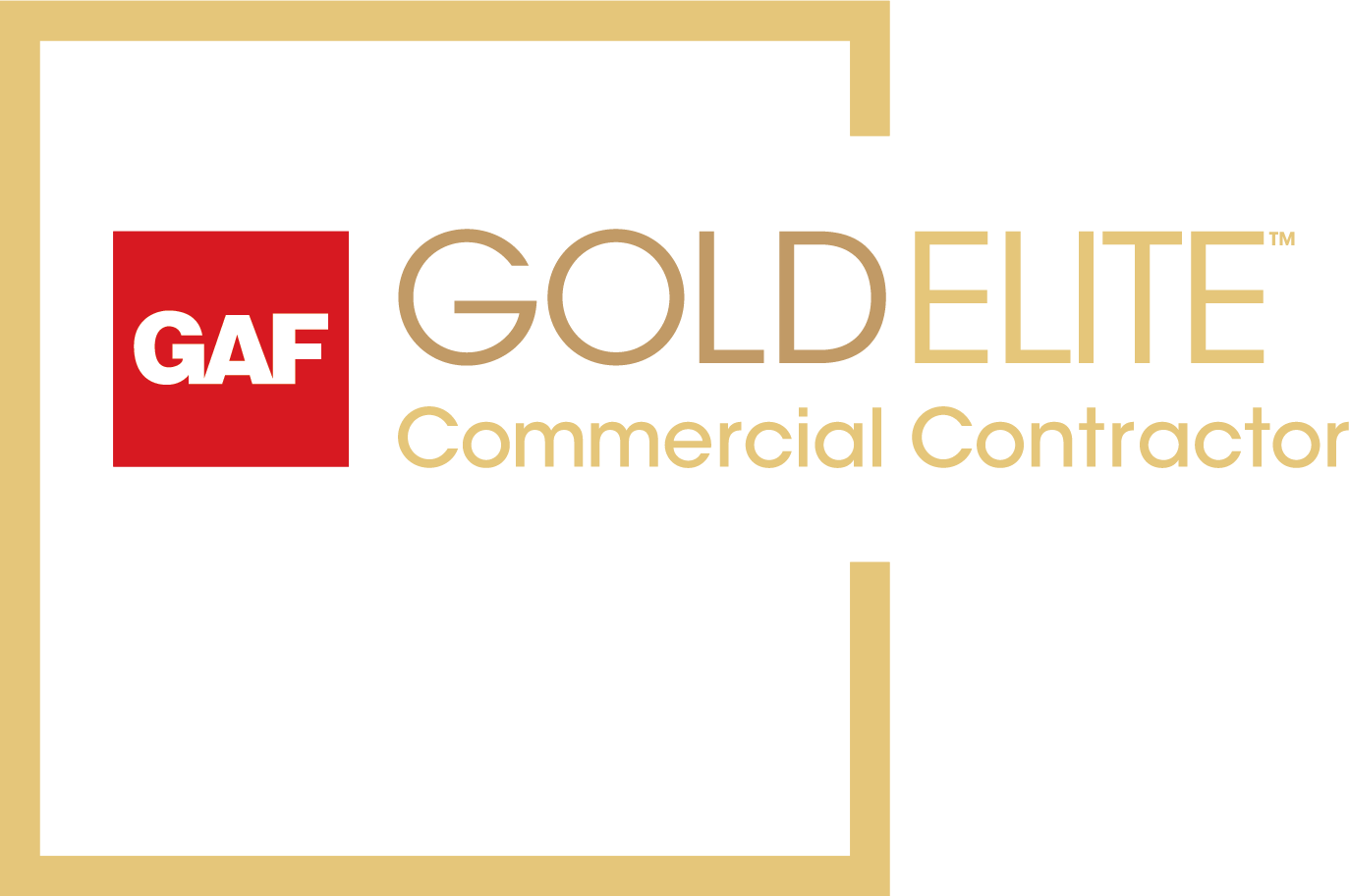 GAF Gold Elite Commercial Contractor logo with red square and gold text.