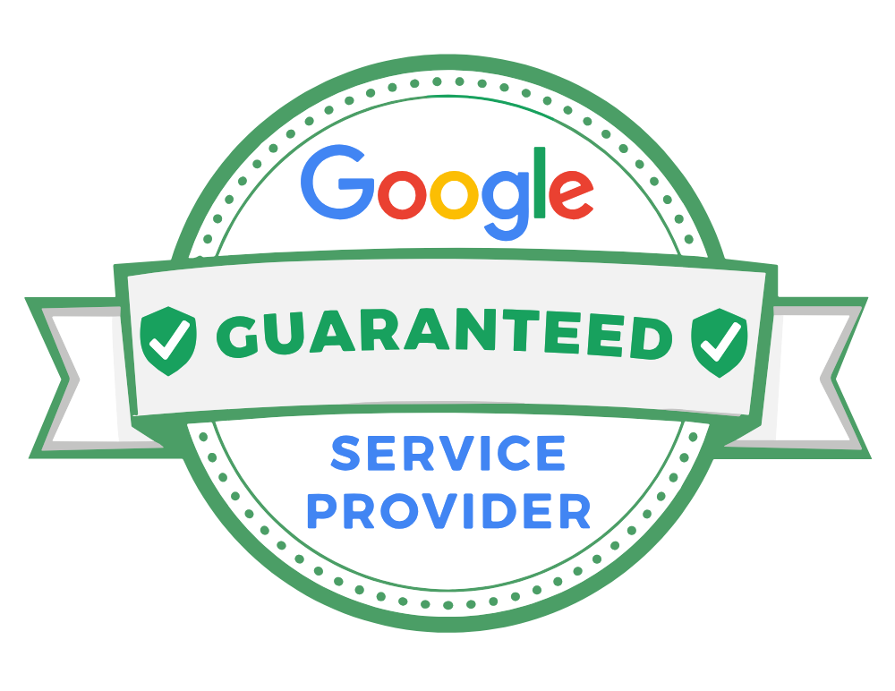 Google Guaranteed Service Provider badge. Green and white colors. Text and checkmark icons.