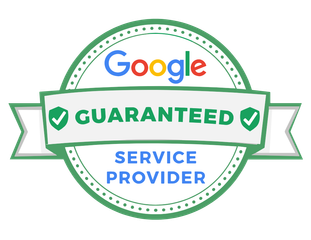 Google Guaranteed Service Provider badge. Green and white colors. Text and checkmark icons.